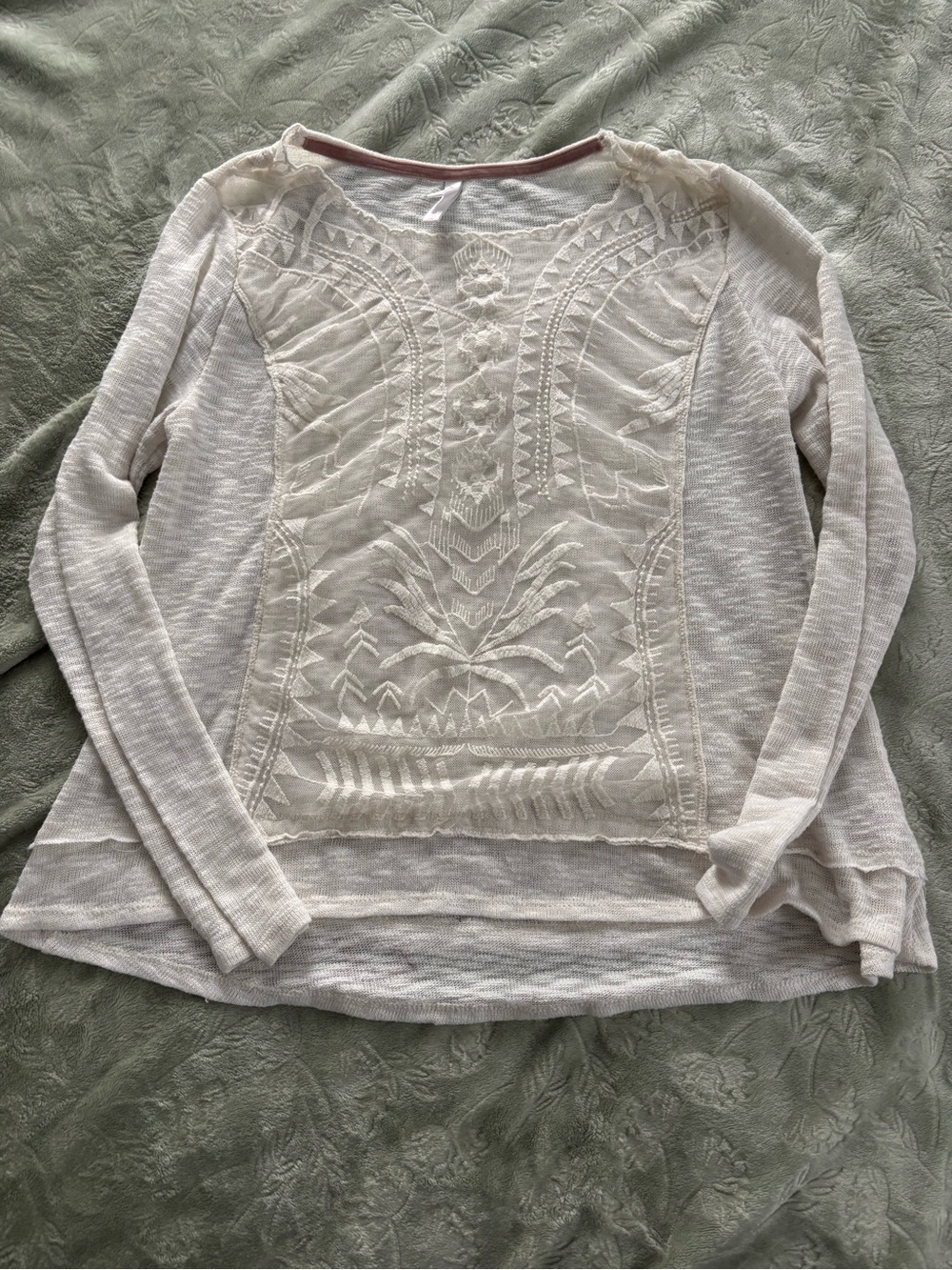 Xhilaration Cream Long-Sleeve Embroidered Knit Top